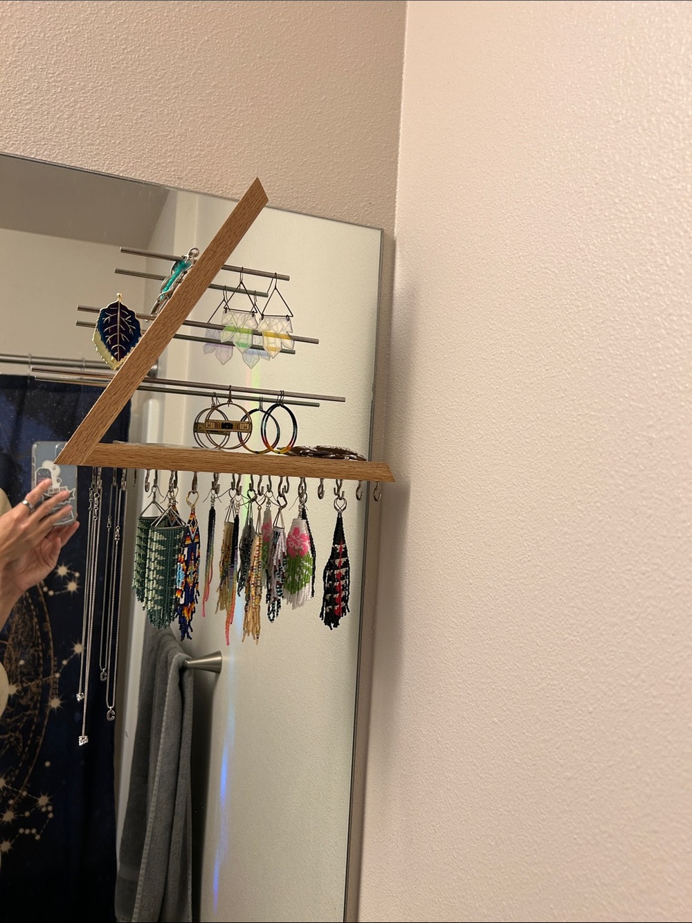 Wooden Jewelry Organizer with Metal Rods - Natural Wood